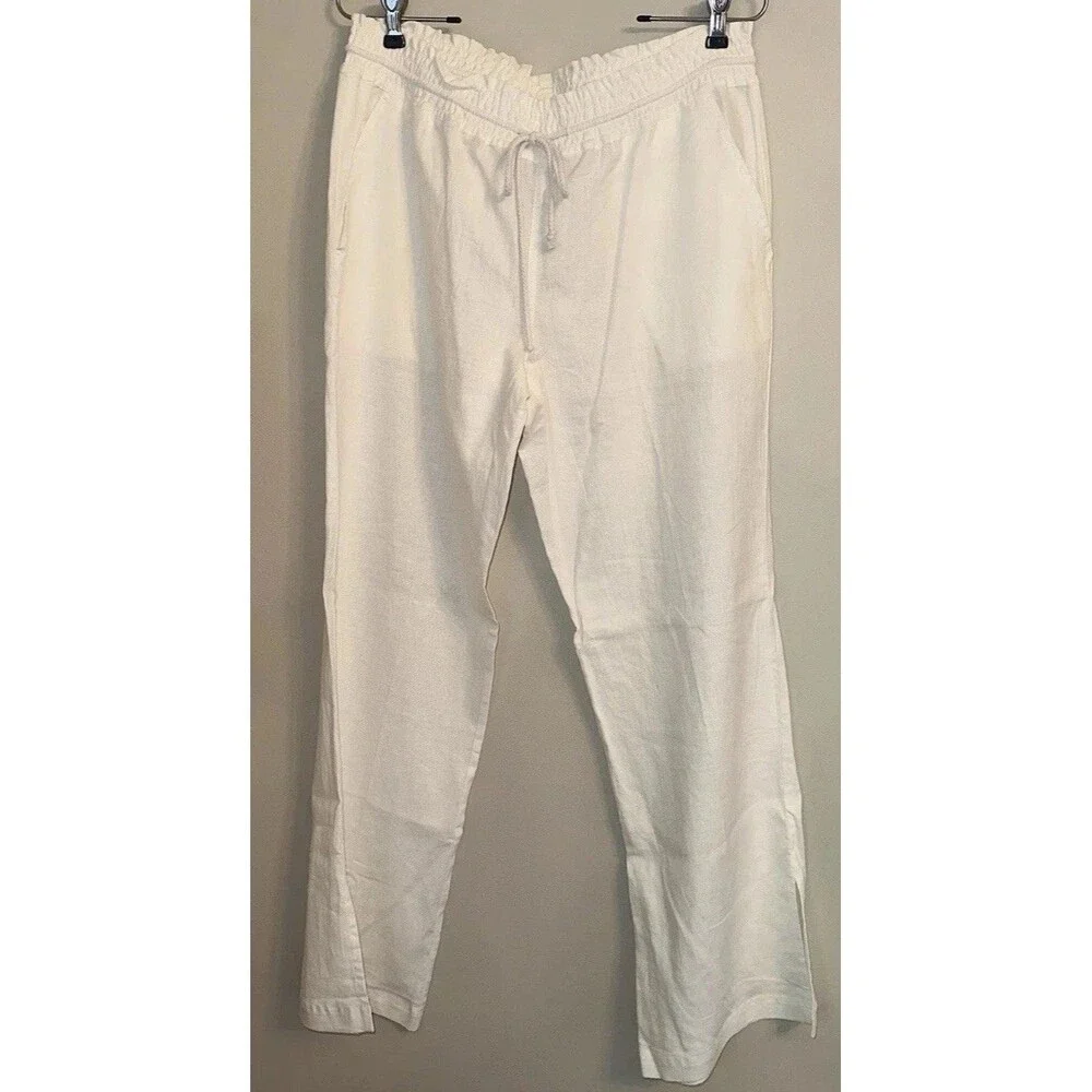 Salt Life Women’s Coastal Pant White Flax Linen Blend Drawstring Casual Pants L